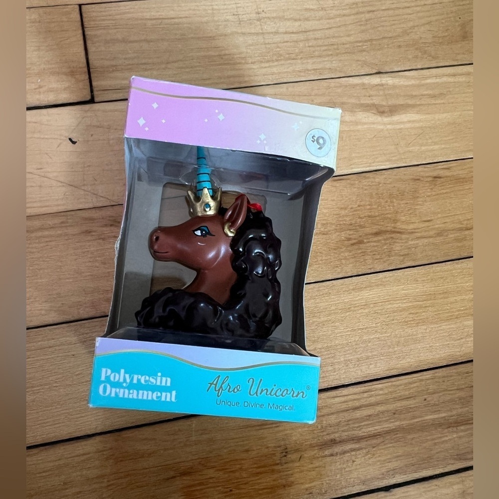 Afro Unicorn Christmas Tree Polyresin Ornament Magical in box